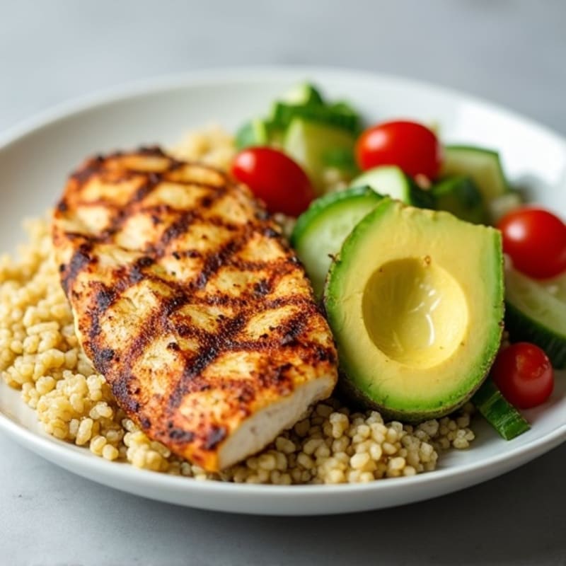Grilled Chicken Breast with Creamy Avocado Quinoa Salad