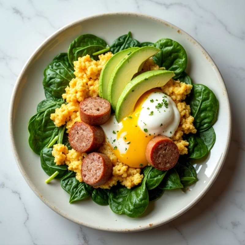 Egg White and Turkey Sausage Scramble with Spinach