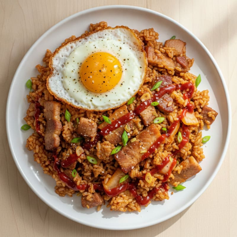 Kimchi Fried Rice with Pork Belly