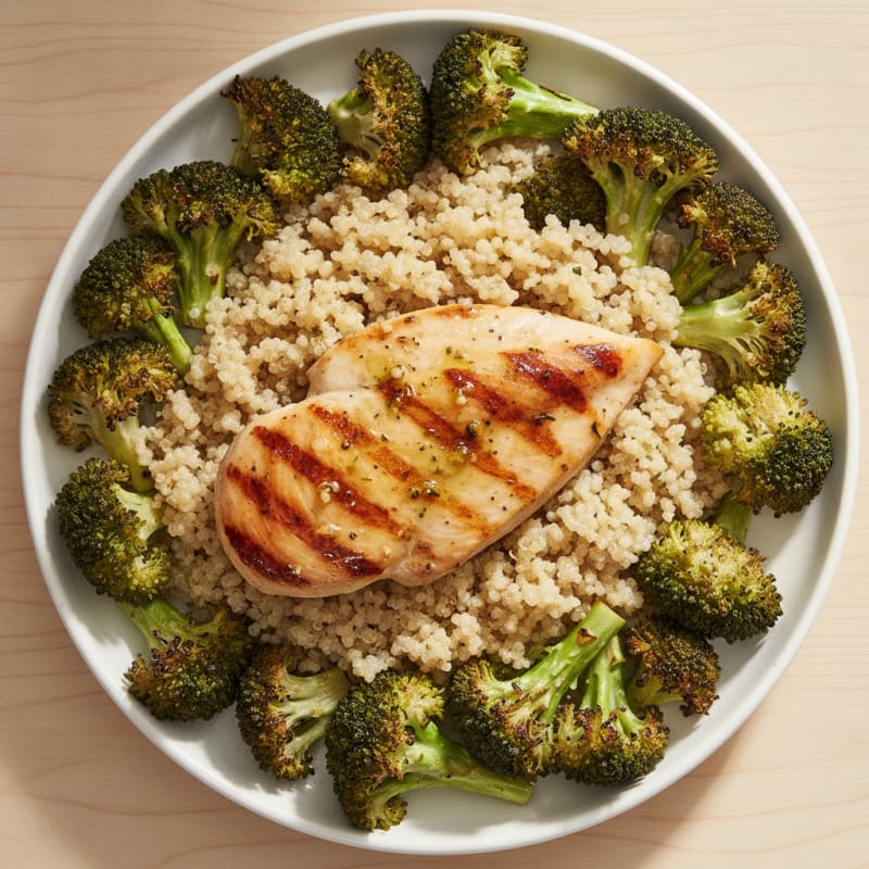 Grilled Chicken Breast with Quinoa and Roasted Broccoli