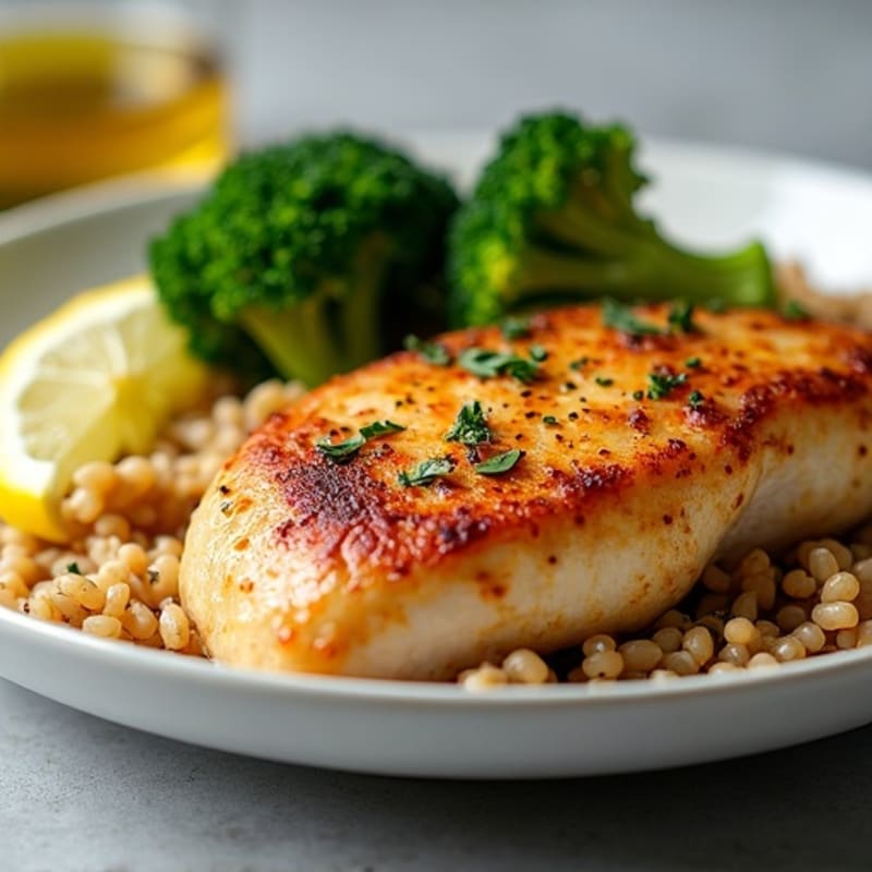 Seared Chicken Breast with Brown Rice and Roasted Broccoli