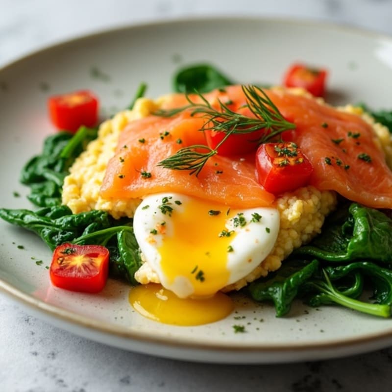 Egg White Spinach Scramble with Smoked Salmon