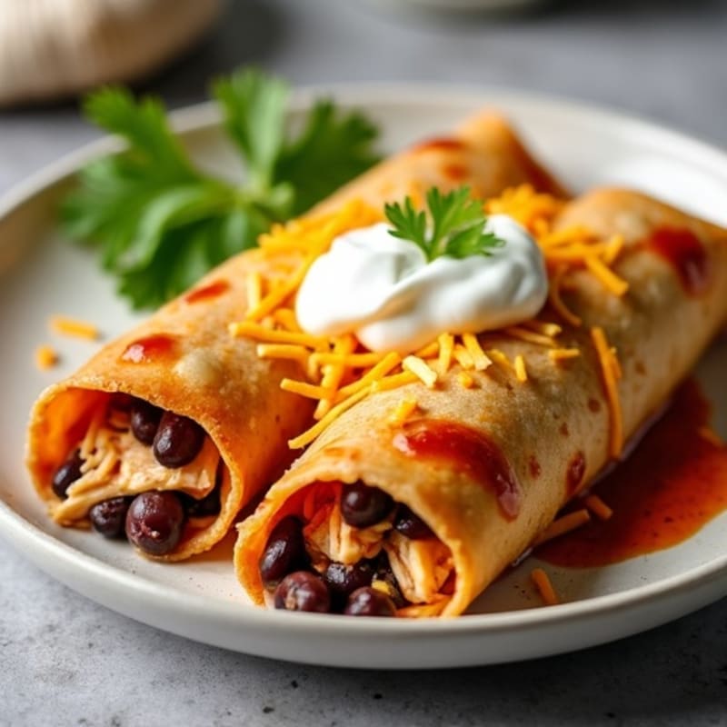 Creamy Shredded Chicken and Black Bean Enchiladas
