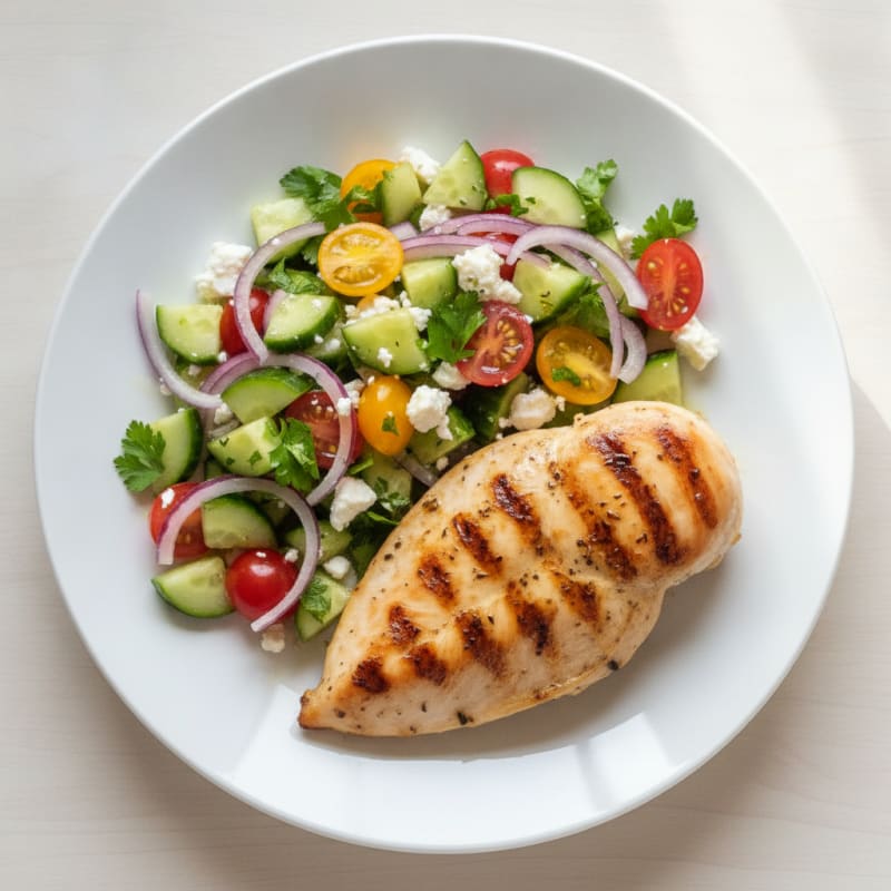 Grilled Chicken Breast with Cucumber Tomato Salad