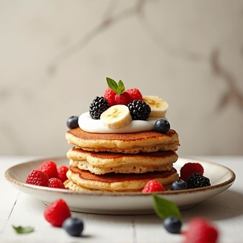 Fluffy Oat-Egg Pancakes with Fresh Berry-Banana Topping