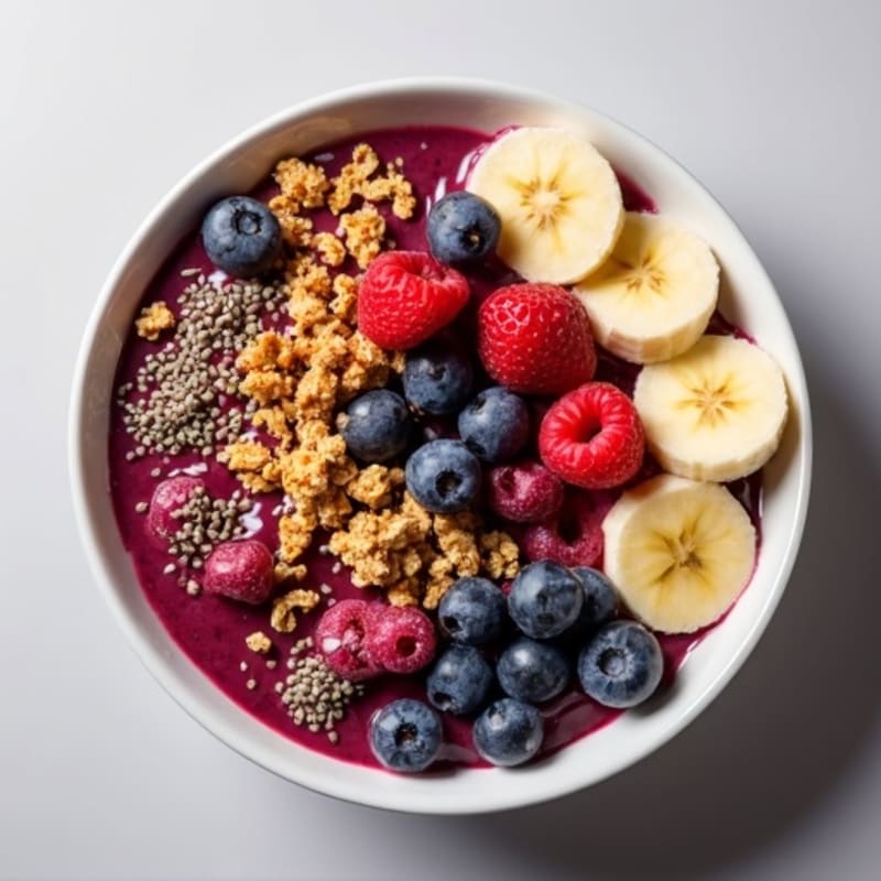 Acai Berry Power Bowl with Fresh Fruit and Crunchy Granola