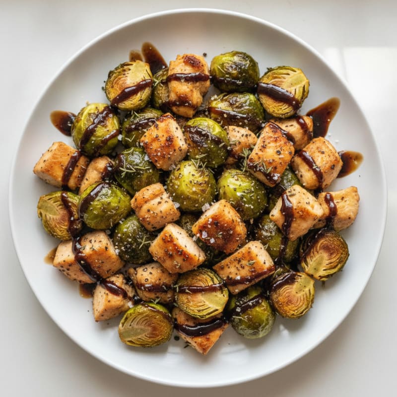 Roasted Chicken and Brussels Sprouts with Balsamic Glaze