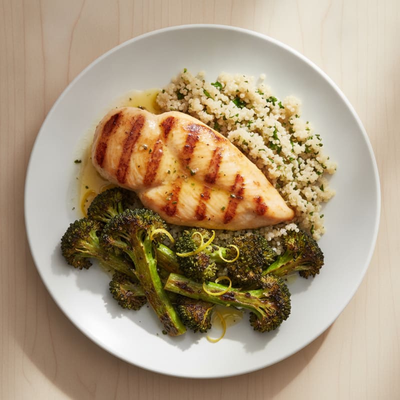 Grilled Chicken Breast with Quinoa and Roasted Broccoli