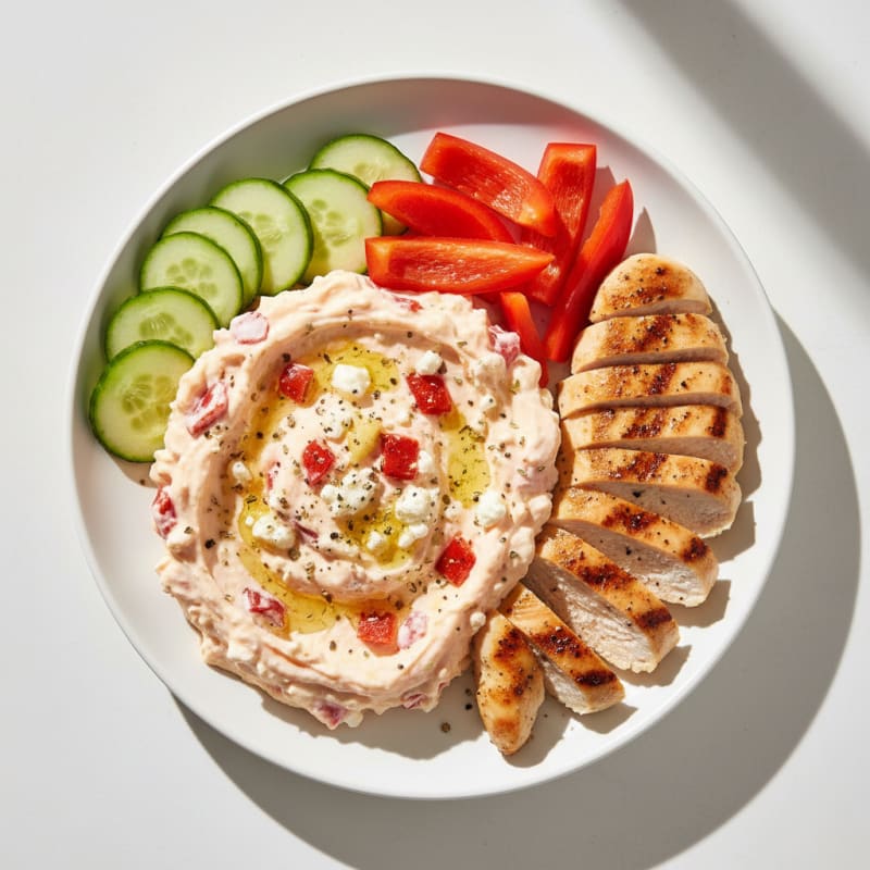Roasted Red Pepper Feta Dip with Grilled Chicken