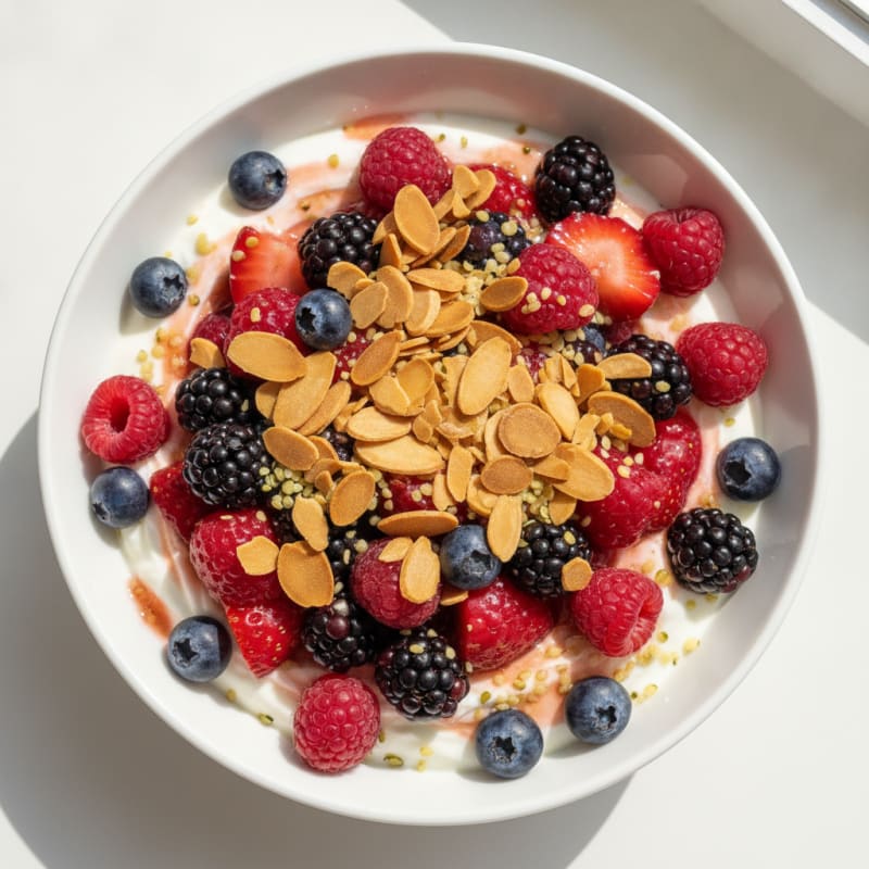 Creamy Greek Yogurt Protein Bowl with Mixed Berries and Almonds