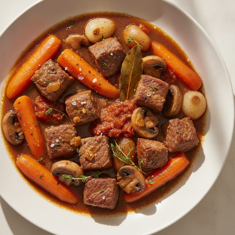 Braised Beef Bourguignon with Root Vegetables