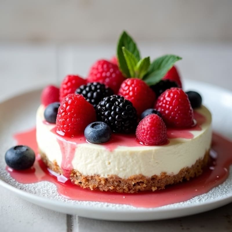 Greek Yogurt Protein Cheesecake with Mixed Berries