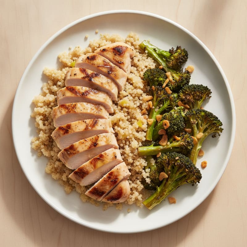 Grilled Chicken Breast with Quinoa and Roasted Broccoli