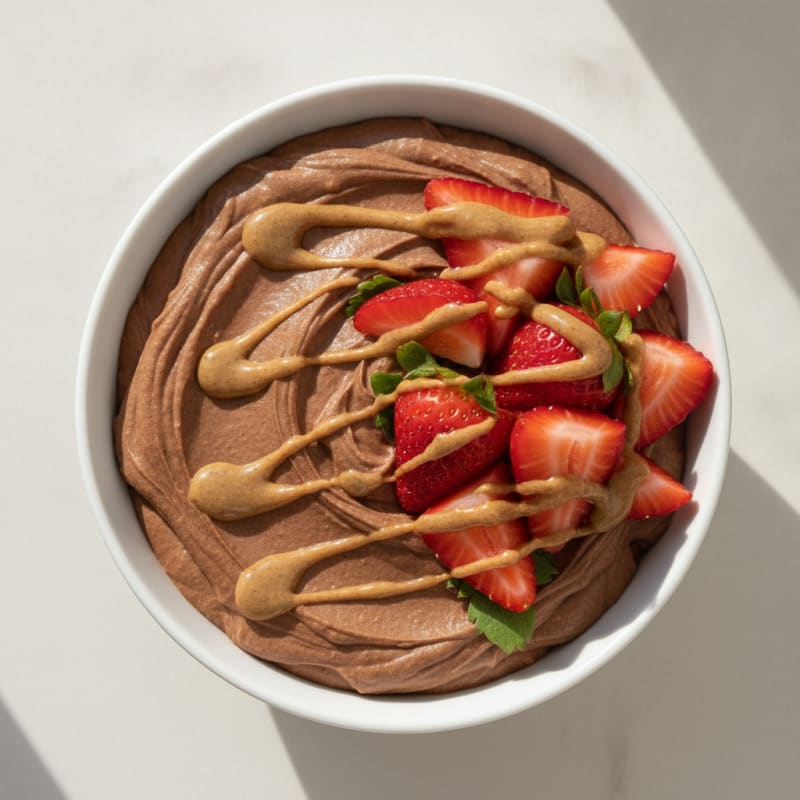 Silky Protein Chocolate Pudding with Fresh Strawberries