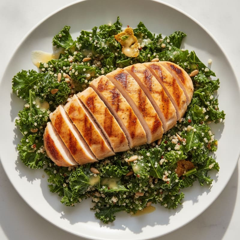 Grilled Chicken Breast with Crunchy Kale and Quinoa Salad