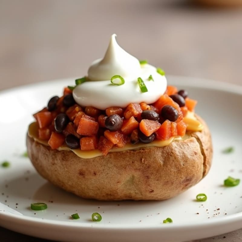 Crispy Baked Potato with Lean Turkey Chili and Creamy Greek Yogurt