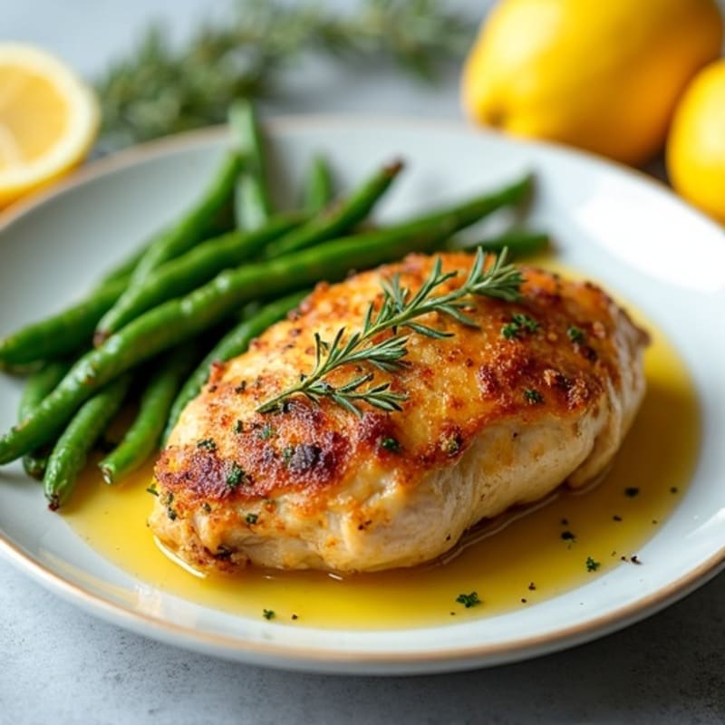 Crispy Lemon-Herb Roasted Chicken with Fresh Green Beans