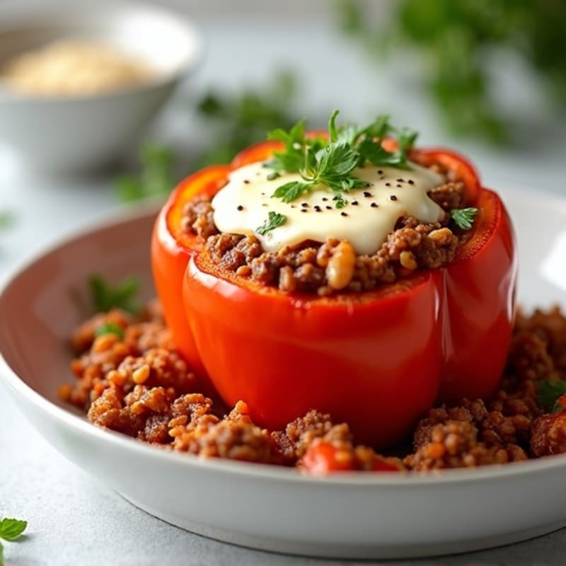 Lean Ground Beef and Turkey Stuffed Bell Peppers with Melty Mozzarella