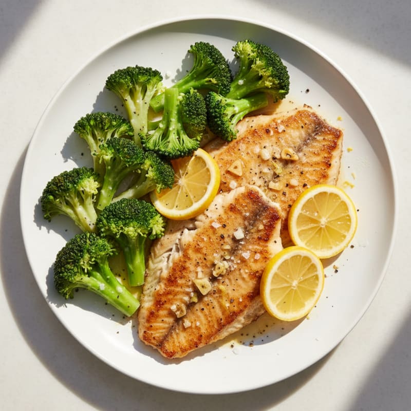 Seared Tilapia with Steamed Broccoli and Lemon