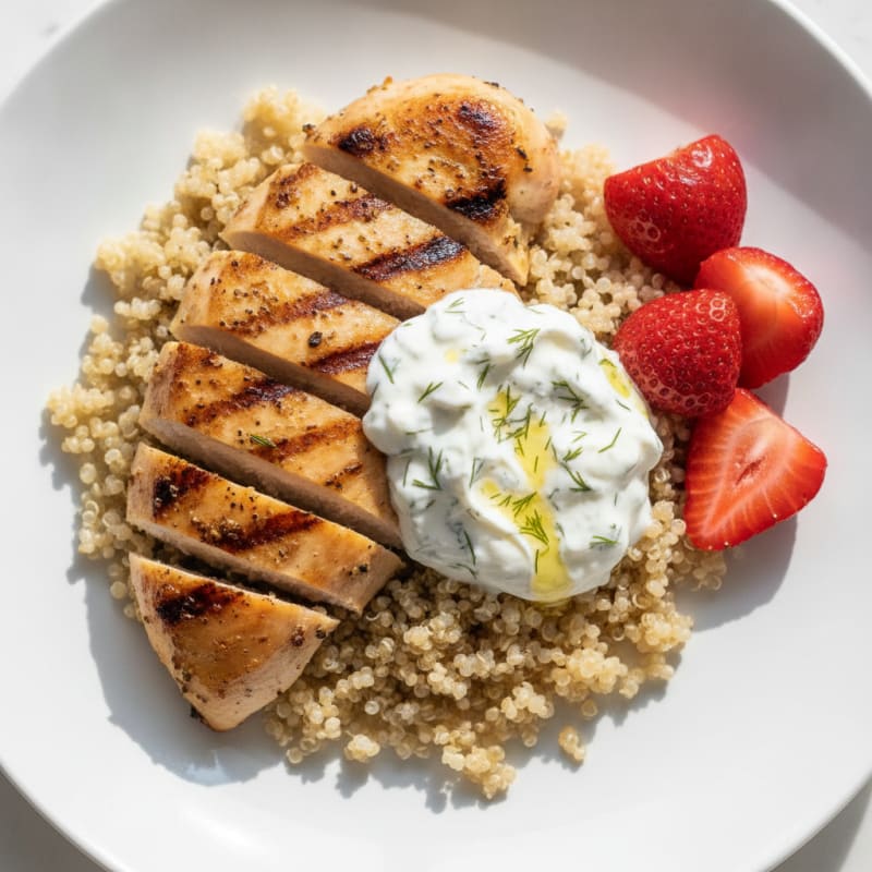 Grilled Chicken Breast with Quinoa and Herb Yogurt Sauce