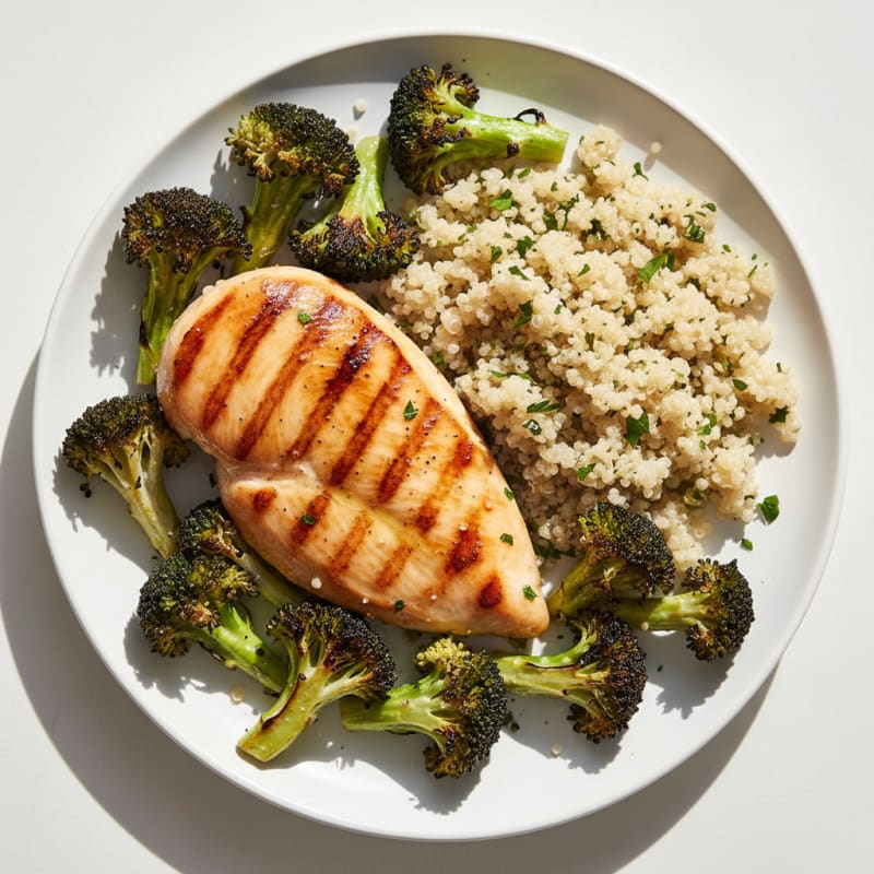 Grilled Chicken Breast with Quinoa and Roasted Broccoli
