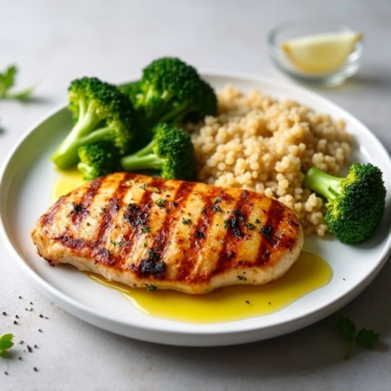 Grilled Chicken Breast with Quinoa and Roasted Broccoli