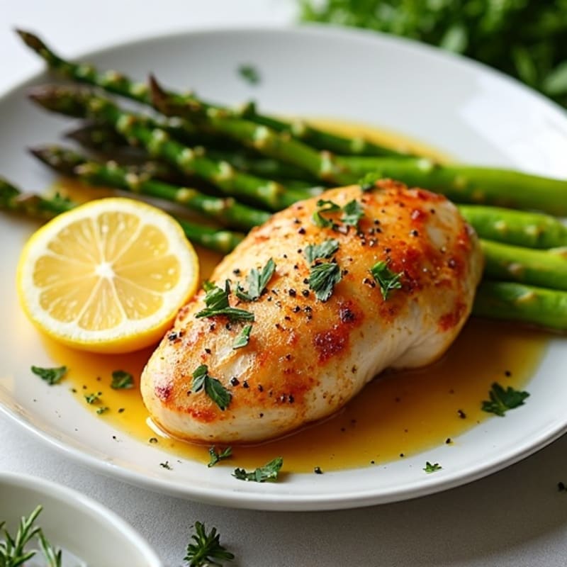 Crispy Lemon-Herb Roasted Chicken with Roasted Asparagus