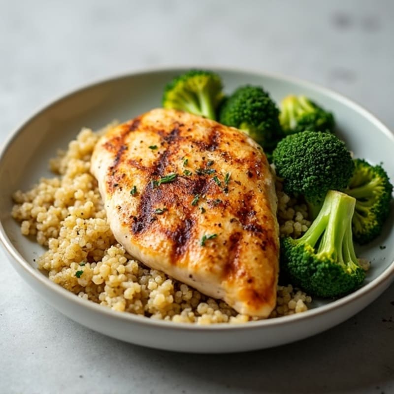 Grilled Chicken Breast with Quinoa and Roasted Broccoli