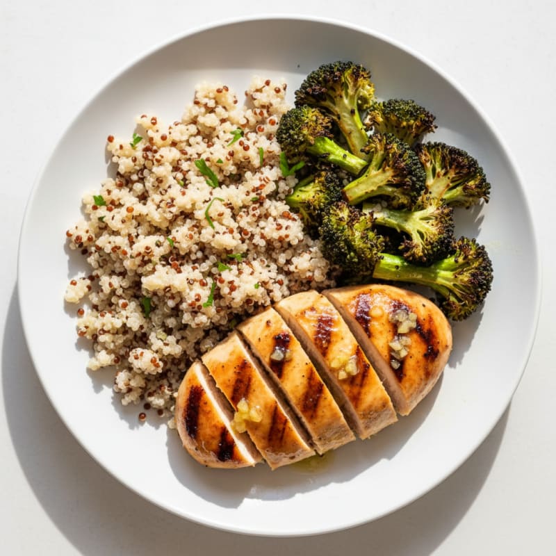 Grilled Chicken Breast with Quinoa and Roasted Broccoli