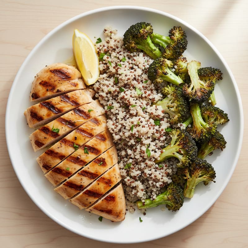 Grilled Chicken Breast with Quinoa and Roasted Broccoli