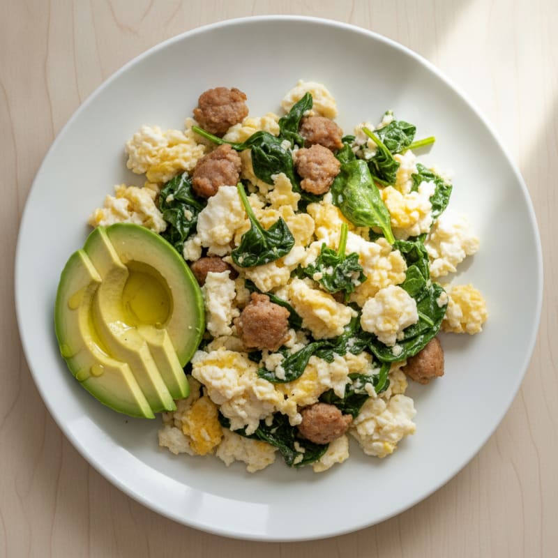 Egg White Scramble with Turkey Sausage and Spinach