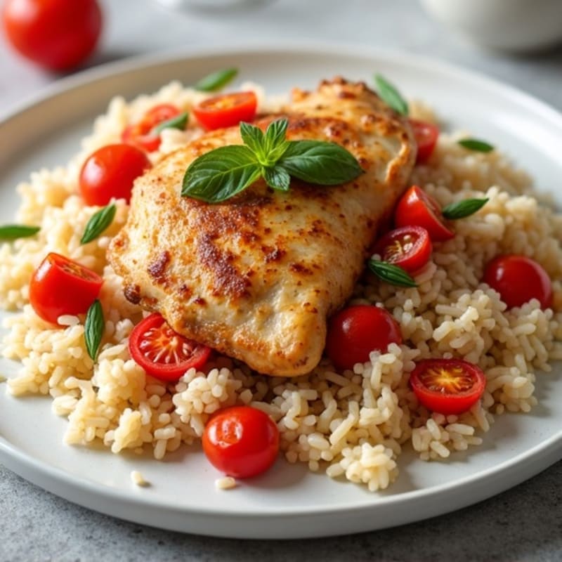 Roasted Chicken with Savory Tomato Pepper Rice