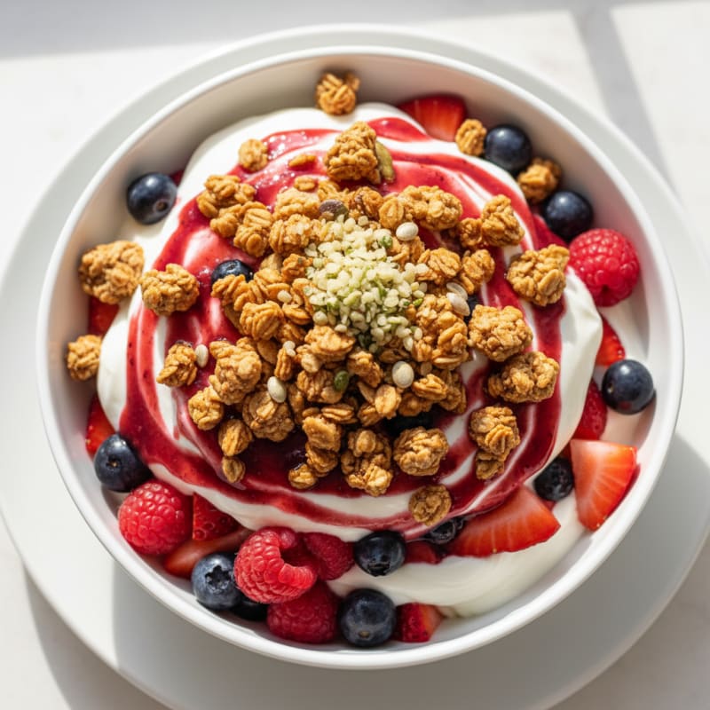Creamy Greek Yogurt Parfait with Mixed Berries and Protein Granola