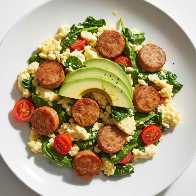 Egg White and Spinach Scramble with Turkey Sausage