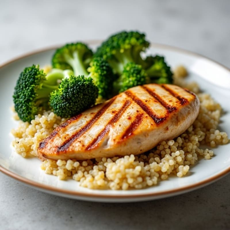 Grilled Chicken Breast with Quinoa and Roasted Broccoli