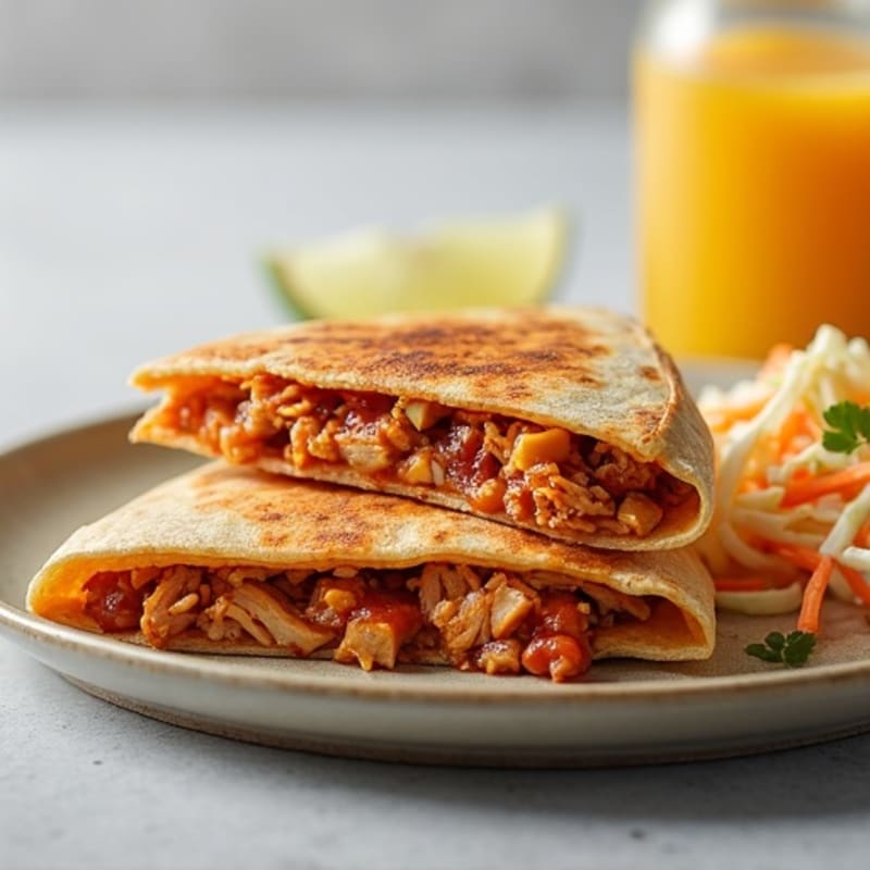Shredded BBQ Chicken Quesadilla with Fresh Slaw
