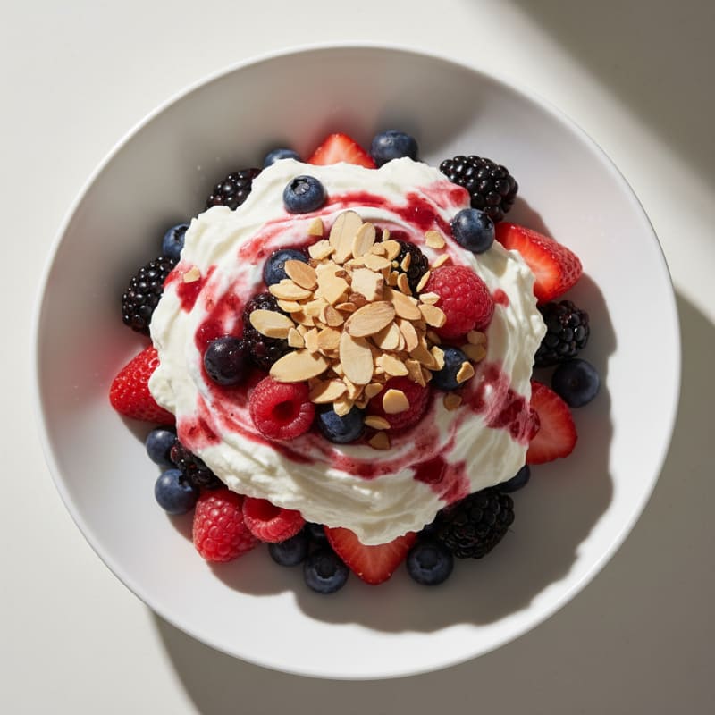 Greek Yogurt Protein Parfait with Mixed Berries and Almonds