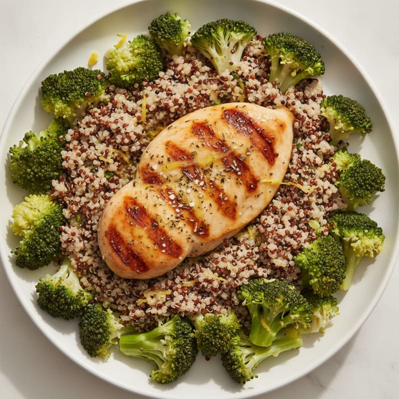 Grilled Chicken Breast with Quinoa and Steamed Broccoli