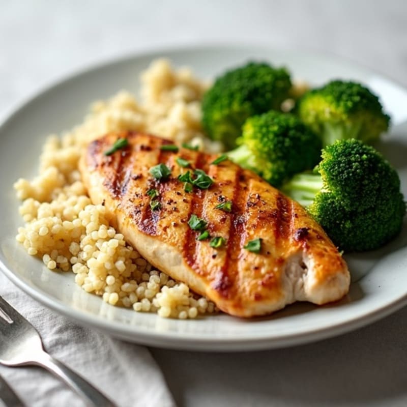 Grilled Chicken Breast with Quinoa and Steamed Broccoli