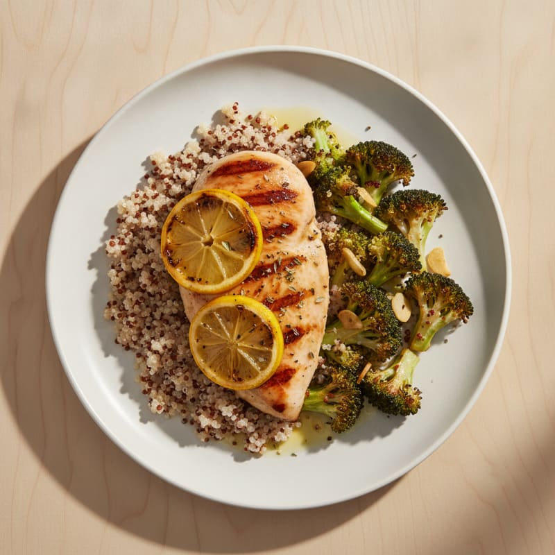 Grilled Chicken Breast with Quinoa and Roasted Broccoli