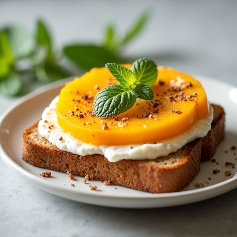 Egg White Mango Goat Cheese Toast with Cinnamon and Fresh Herbs