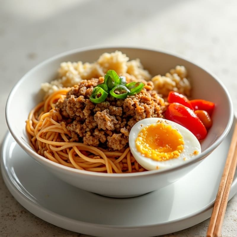 Spicy Ginger-Garlic Ground Pork Noodle Bowl