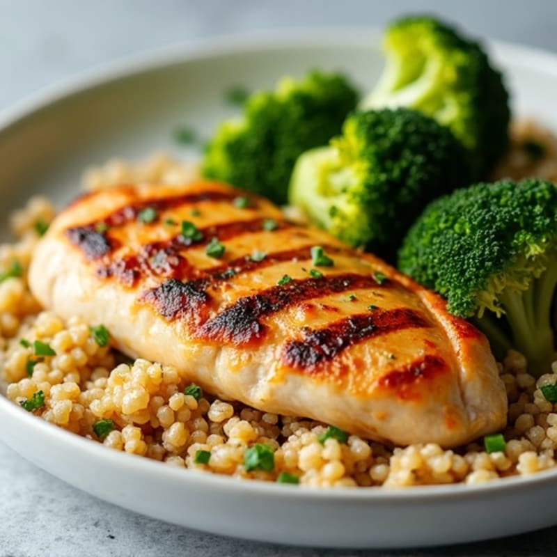 Grilled Chicken Breast with Quinoa and Roasted Broccoli