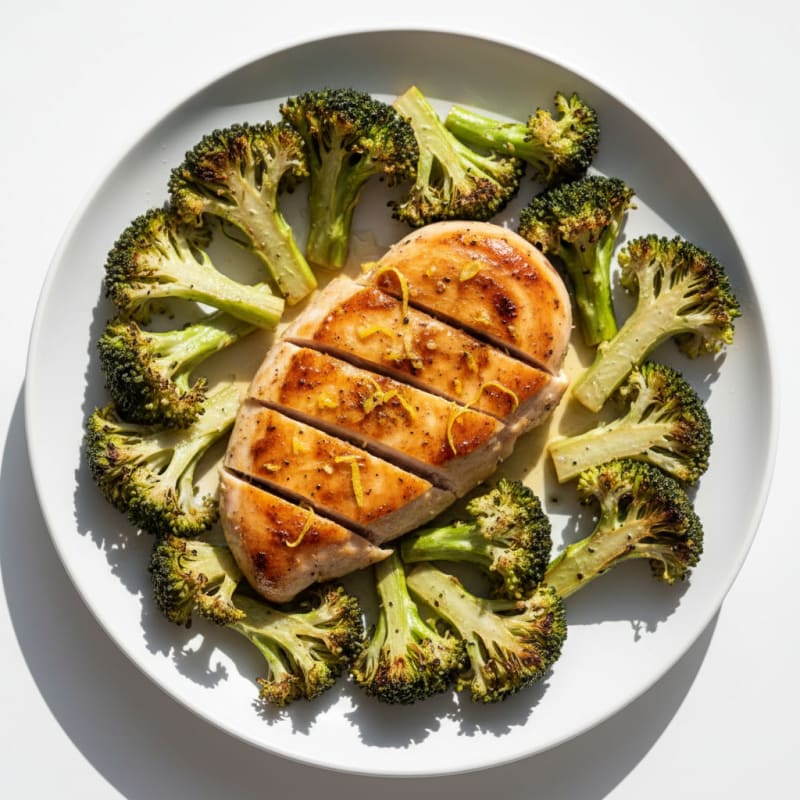 Grilled Chicken Breast with Roasted Broccoli and Lemon