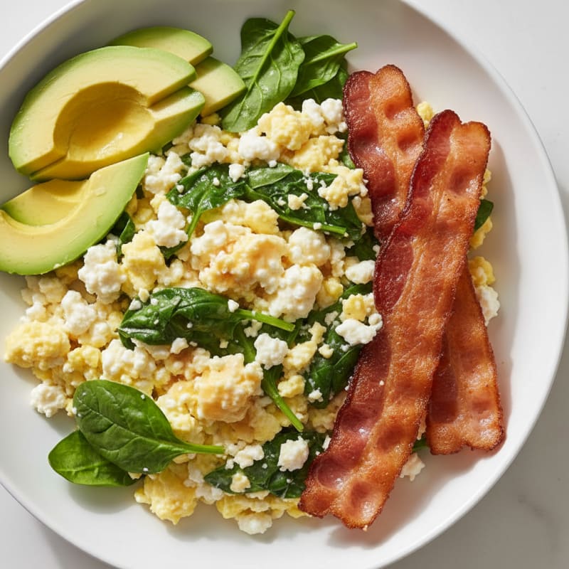 Cottage Cheese Scramble with Spinach and Turkey Bacon