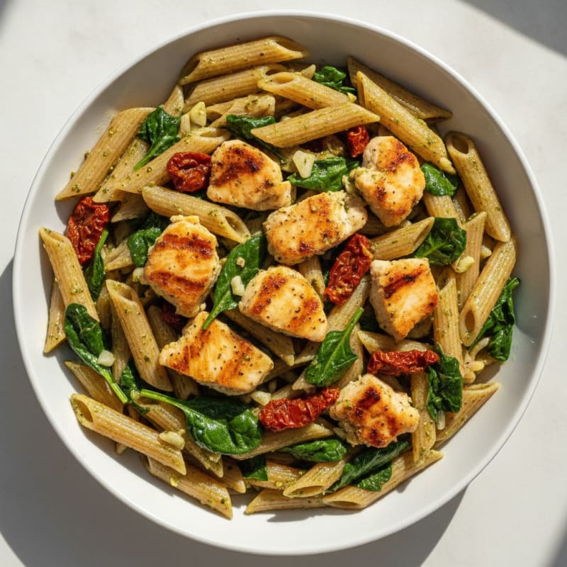 Pesto Chicken Pasta with Sun-Dried Tomatoes