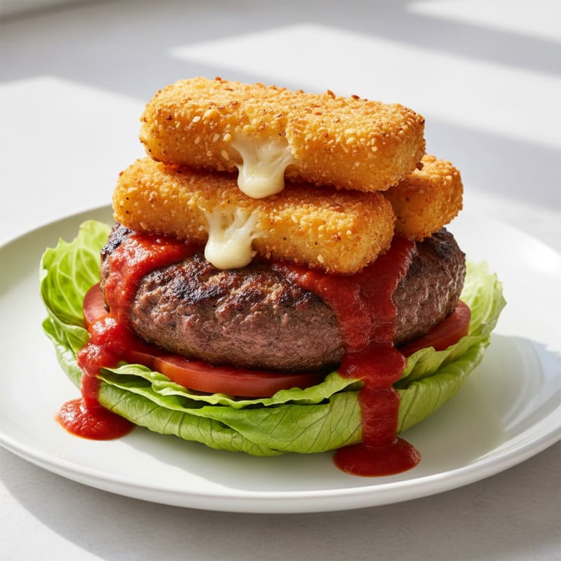 Crispy Mozzarella Stick Beef Burger
