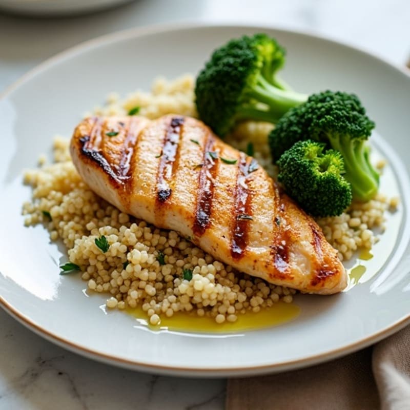 Grilled Chicken Breast with Quinoa and Roasted Broccoli
