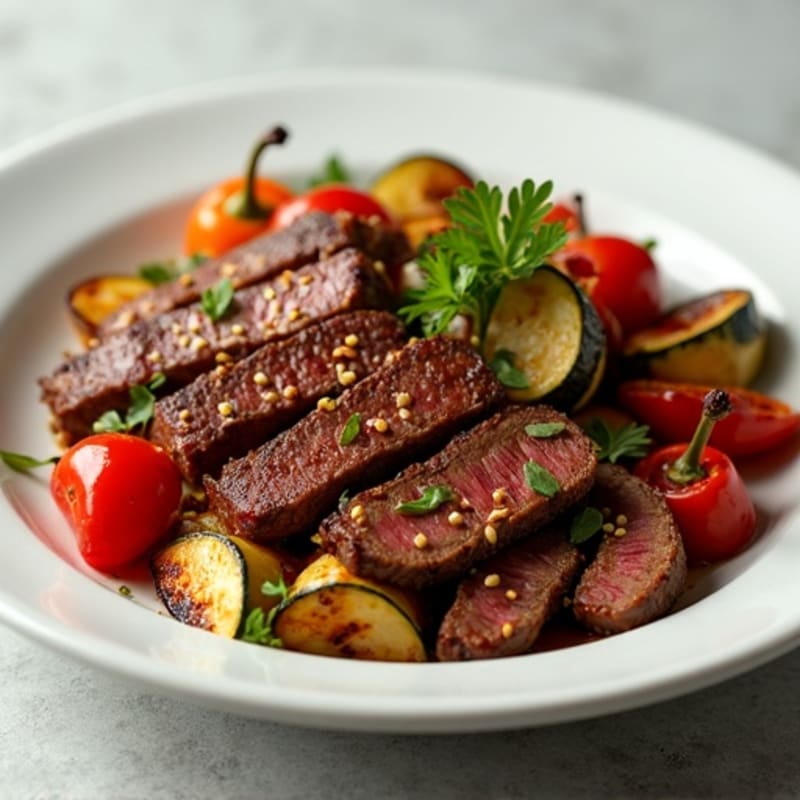 Sweet-Savory Sesame Beef with Charred Vegetables