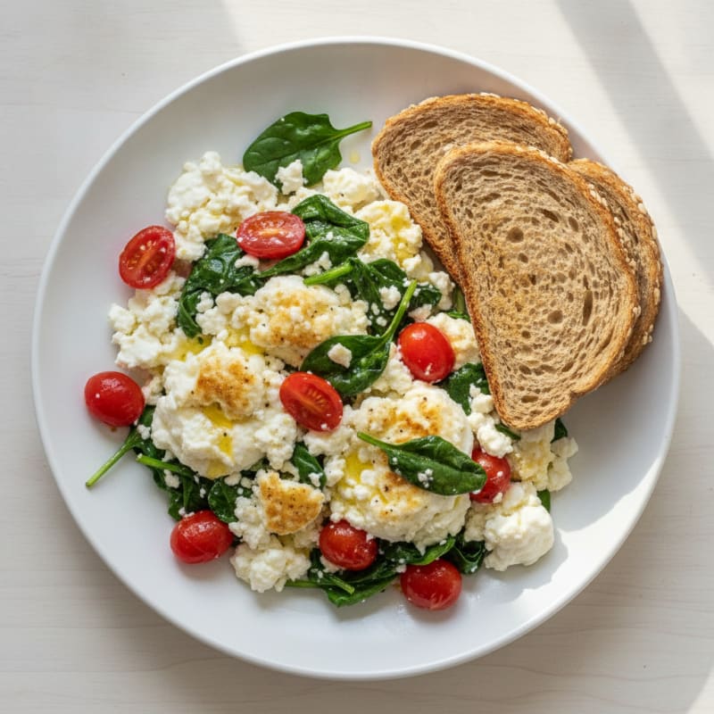 Egg White and Cottage Cheese Scramble with Spinach and Tomatoes